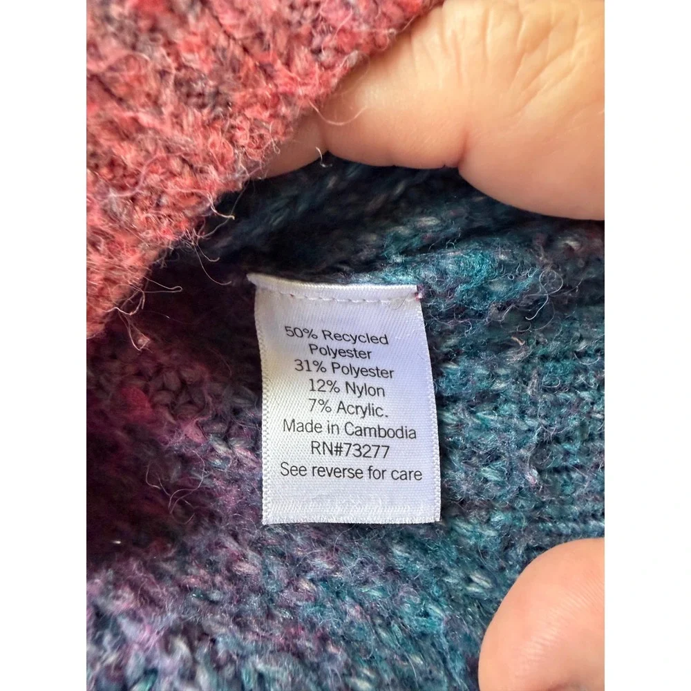 SO Girls Crewneck Sweater Pink Orange Blue Space Dye Ombre Knit Size L 10/12